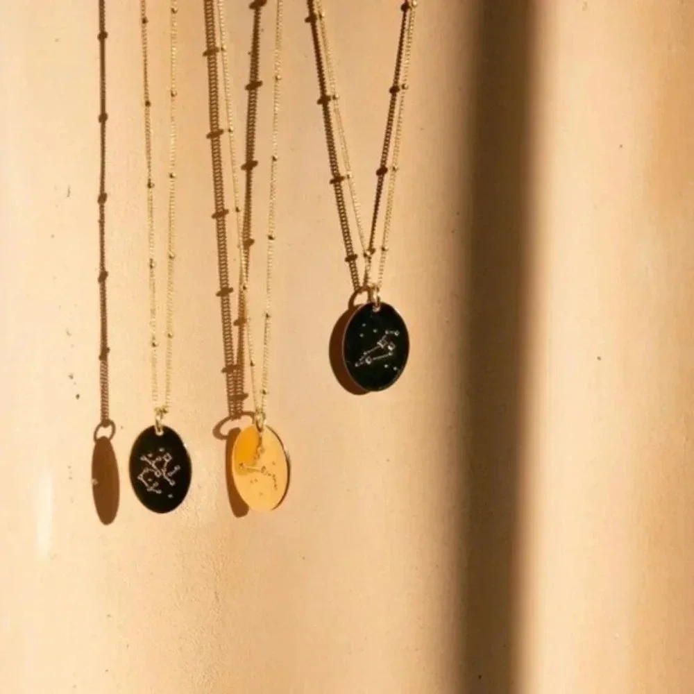 Leo Minimalist Zodiac Charm Oval Disc Necklace